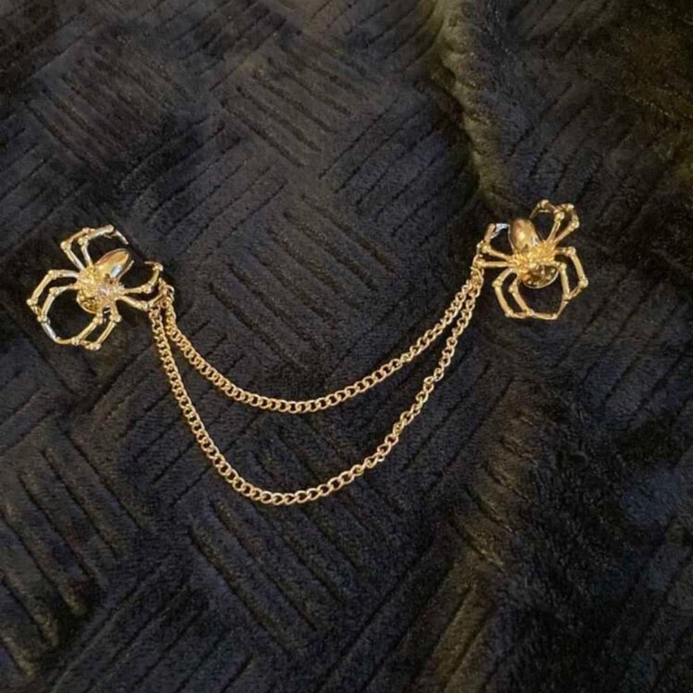 🕷 Awesome Double Metallic Spider Collar Cascading Tassel Chains Brooch Pins 🕷 - Picture 8 of 13